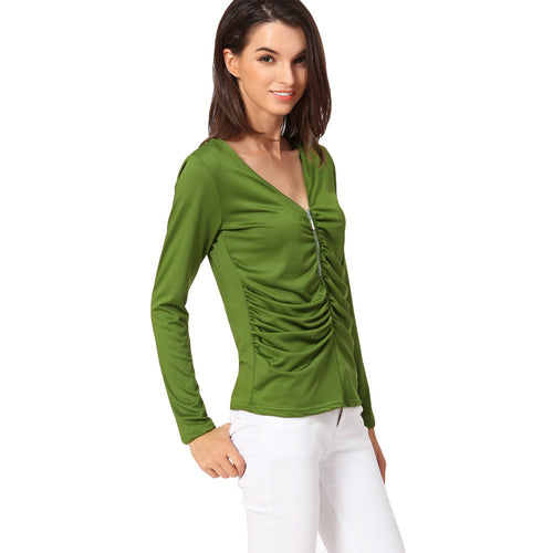 camisas-femininas-long-sleeve-tshirt-women-t-shirt-tops-poleras-de-mujer-zip-ruched-t-shirt-blusa-tee-shirt-femme BBL