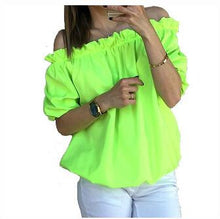 Candy Color Women's Chiffon Blouses Sexy Women Blusas Shirts Slash Neck Off Shoulder Casual Solid Tops Shirts M0471