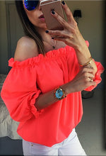 Candy Color Women's Chiffon Blouses Sexy Women Blusas Shirts Slash Neck Off Shoulder Casual Solid Tops Shirts M0471