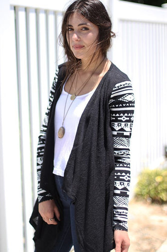 Cardigan Women Aztec Long Sleeve Casual Knitted Cardigan Outwear Geometric Printed Irregular Knit Women Coat