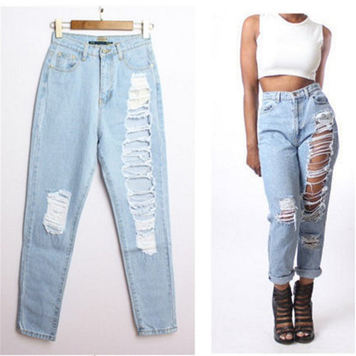 Casual Women Jeans Ripped Denim Boyfriend Jeans For Women Plus Size Jeans Women Hole Vintage Trousers Capris For Women