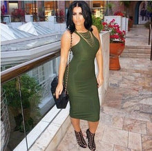 Casual Vestidos Bandage Dress Women Sleeveless Bodycon Evening Night Club Party Dress Green Midi Casual Pencil Dresses