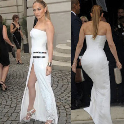 Celebrity Style Women Sexy Long Pencil Strapless Pantskirt Women's Playsuit Overalls Slim Pants High Split Sequin Party Dresses