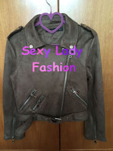 Chic Brown Faux Suede Jacket Women Short Motorcycle Biker Jacket Lapel Zipper Adjustable Waist Loose Coat Outerwear