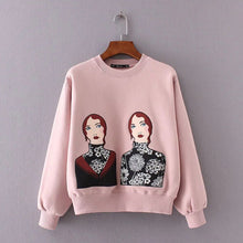 Chic Character Print Sweatshirt Woman Long Sleeve O neck Fleece Hoodies Sweats Jumpers Femme Pullovers 3 colors