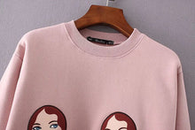 Chic Character Print Sweatshirt Woman Long Sleeve O neck Fleece Hoodies Sweats Jumpers Femme Pullovers 3 colors
