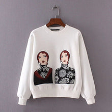 Chic Character Print Sweatshirt Woman Long Sleeve O neck Fleece Hoodies Sweats Jumpers Femme Pullovers 3 colors