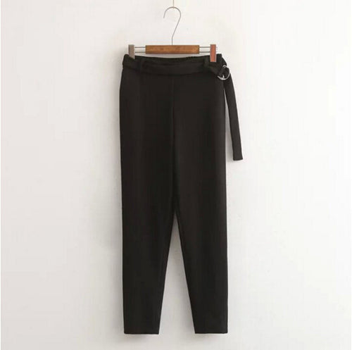 Chic Elastic Waist Sashes Suit Trousers Woman Full Length Tapered Trousers Femme Casual Pants 3 colors s m l