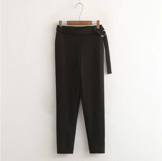 Chic Elastic Waist Sashes Suit Trousers Woman Full Length Tapered Trousers Femme Casual Pants 3 colors s m l