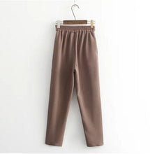 Chic Elastic Waist Sashes Suit Trousers Woman Full Length Tapered Trousers Femme Casual Pants 3 colors s m l