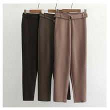 Chic Elastic Waist Sashes Suit Trousers Woman Full Length Tapered Trousers Femme Casual Pants 3 colors s m l