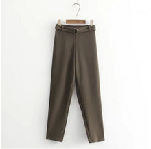 Chic Elastic Waist Sashes Suit Trousers Woman Full Length Tapered Trousers Femme Casual Pants 3 colors s m l