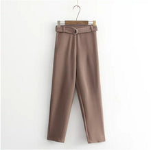 Chic Elastic Waist Sashes Suit Trousers Woman Full Length Tapered Trousers Femme Casual Pants 3 colors s m l