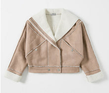 Chic Khaki Faux Lamb Wool Faux Suede Jacket Women Motorcycle Biker Jacket Lapel Zipper Loose Coat Outerwear Boyfriend
