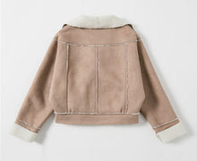 Chic Khaki Faux Lamb Wool Faux Suede Jacket Women Motorcycle Biker Jacket Lapel Zipper Loose Coat Outerwear Boyfriend