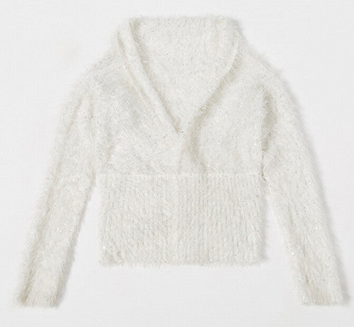 Chic Solid color Sequined Spliced Shaggy Sweater Woman Long Sleeve Cardigan Knitwear Jumper kleding femme