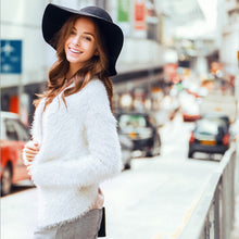 Chic Solid color Sequined Spliced Shaggy Sweater Woman Long Sleeve Cardigan Knitwear Jumper kleding femme