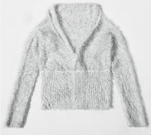 Chic Solid color Sequined Spliced Shaggy Sweater Woman Long Sleeve Cardigan Knitwear Jumper kleding femme