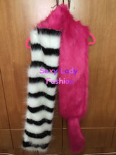 Chic Striped Pachwrok Faux Fox Fur Long Scarf Black wither Contrast pink Double Side Hairy Shaggy Scarves Shawl