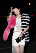Chic Striped Pachwrok Faux Fox Fur Long Scarf Black wither Contrast pink Double Side Hairy Shaggy Scarves Shawl