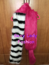 Chic Striped Pachwrok Faux Fox Fur Long Scarf Black wither Contrast pink Double Side Hairy Shaggy Scarves Shawl