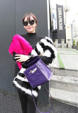 Chic Striped Pachwrok Faux Fox Fur Long Scarf Black wither Contrast pink Double Side Hairy Shaggy Scarves Shawl