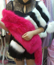 Chic Striped Pachwrok Faux Fox Fur Long Scarf Black wither Contrast pink Double Side Hairy Shaggy Scarves Shawl