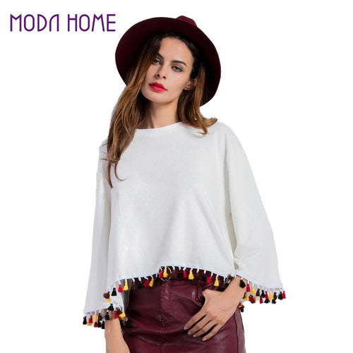 contrast-tassel-hemline-women-shirt-tops-round-neck-dropped-shoulder-blusas-short-loose-fit-harajuku-clothes-white-pullover BBL
