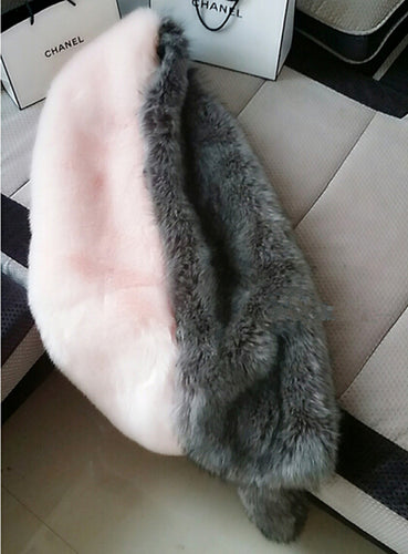 Contrast color Faux Fox Fur Long Scarf Gray & Pink Patchwork Hairy Shaggy Scarves Long tail Shawl Big Faux fur Collar