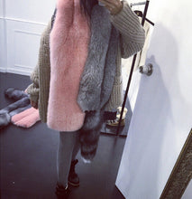Contrast color Faux Fox Fur Long Scarf Gray & Pink Patchwork Hairy Shaggy Scarves Long tail Shawl Big Faux fur Collar