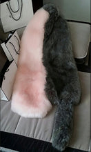 Contrast color Faux Fox Fur Long Scarf Gray & Pink Patchwork Hairy Shaggy Scarves Long tail Shawl Big Faux fur Collar