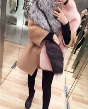 Contrast color Faux Fox Fur Long Scarf Gray & Pink Patchwork Hairy Shaggy Scarves Long tail Shawl Big Faux fur Collar