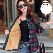 Cotton Plaid Blouse Shirt Women Velvet Warm Blouse Long Sleeve Slim Thicken Tops Ladies Blouse Plus Size GV294
