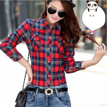 Cotton Plaid Blouse Shirt Women Velvet Warm Blouse Long Sleeve Slim Thicken Tops Ladies Blouse Plus Size GV294