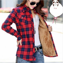 Cotton Plaid Blouse Shirt Women Velvet Warm Blouse Long Sleeve Slim Thicken Tops Ladies Blouse Plus Size GV294