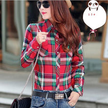 Cotton Plaid Blouse Shirt Women Velvet Warm Blouse Long Sleeve Slim Thicken Tops Ladies Blouse Plus Size GV294