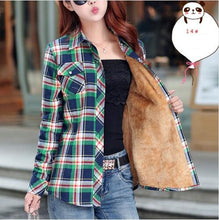 Cotton Plaid Blouse Shirt Women Velvet Warm Blouse Long Sleeve Slim Thicken Tops Ladies Blouse Plus Size GV294