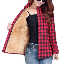 Cotton Plaid Blouse Shirt Women Velvet Warm Blouse Long Sleeve Slim Thicken Tops Ladies Blouse Plus Size GV294