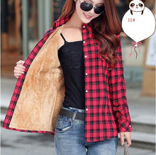 Cotton Plaid Blouse Shirt Women Velvet Warm Blouse Long Sleeve Slim Thicken Tops Ladies Blouse Plus Size GV294