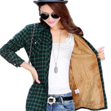 Cotton Plaid Blouse Shirt Women Velvet Warm Blouse Long Sleeve Slim Thicken Tops Ladies Blouse Plus Size GV294