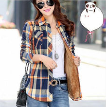 Cotton Plaid Blouse Shirt Women Velvet Warm Blouse Long Sleeve Slim Thicken Tops Ladies Blouse Plus Size GV294