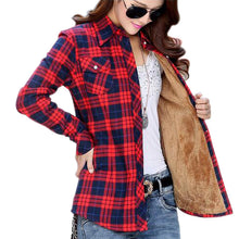 Cotton Plaid Blouse Shirt Women Velvet Warm Blouse Long Sleeve Slim Thicken Tops Ladies Blouse Plus Size GV294