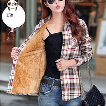 Cotton Plaid Blouse Shirt Women Velvet Warm Blouse Long Sleeve Slim Thicken Tops Ladies Blouse Plus Size GV294