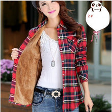 Cotton Plaid Blouse Shirt Women Velvet Warm Blouse Long Sleeve Slim Thicken Tops Ladies Blouse Plus Size GV294
