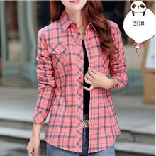 Cotton Plaid Blouse Shirt Women Velvet Warm Blouse Long Sleeve Slim Thicken Tops Ladies Blouse Plus Size GV294