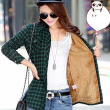 Cotton Plaid Blouse Shirt Women Velvet Warm Blouse Long Sleeve Slim Thicken Tops Ladies Blouse Plus Size GV294