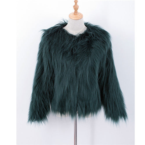 Dark Green Faux Fur Coat Soft fluffy Warm Women's Coat Plus Size Long Sleeve Furry Jacket Shaggy Coat
