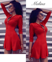 Deep V Neck Women Flare Dress 3/4 Sleeve Sexy Mini Dress Plus Size Zipper Up Party Dresses Vestidos