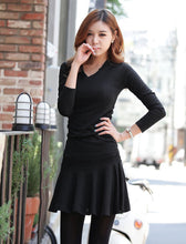 dresses-for-women-solidcolor-v-neck-vestidos-long-sleeve-slim-waist-pleated-dress-women-mini-dress-black-grey BBL