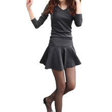 dresses-for-women-solidcolor-v-neck-vestidos-long-sleeve-slim-waist-pleated-dress-women-mini-dress-black-grey BBL